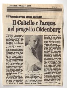 “Venezia come scena teatrale. Il Coltello e l’ acqua nel progetto Oldenburg”