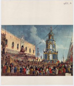 Αναπαραγωγή έργου του G. Bella [“Festa del giovedì grasso in Piazzetta”]