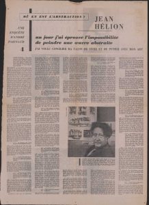 “Jean Hélion un jour j’ ai éprouvé l’ impossibilité de peindre une oeuvre abstraite”