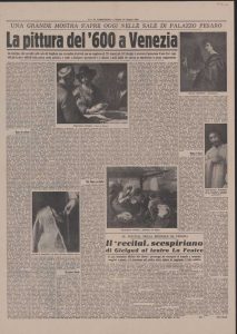 “Una grande mostra s’ apre oggi nelle sale di Palazzo Pesaro. La pittura del’ 600 a Venezia”
