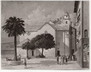 Αναπαραγωγή έργου του Γ. Σαμαρτζή «Άποψις Κερκύρας με Εκκλησία»