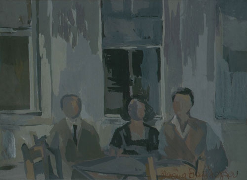 Three figures in a cafe