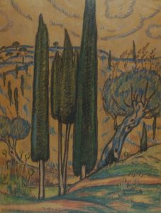 Landscape with cypresses