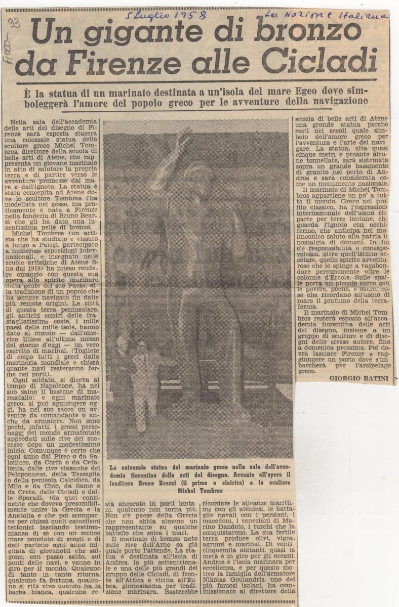 “A bronze giant from Florence to the Cyclades”