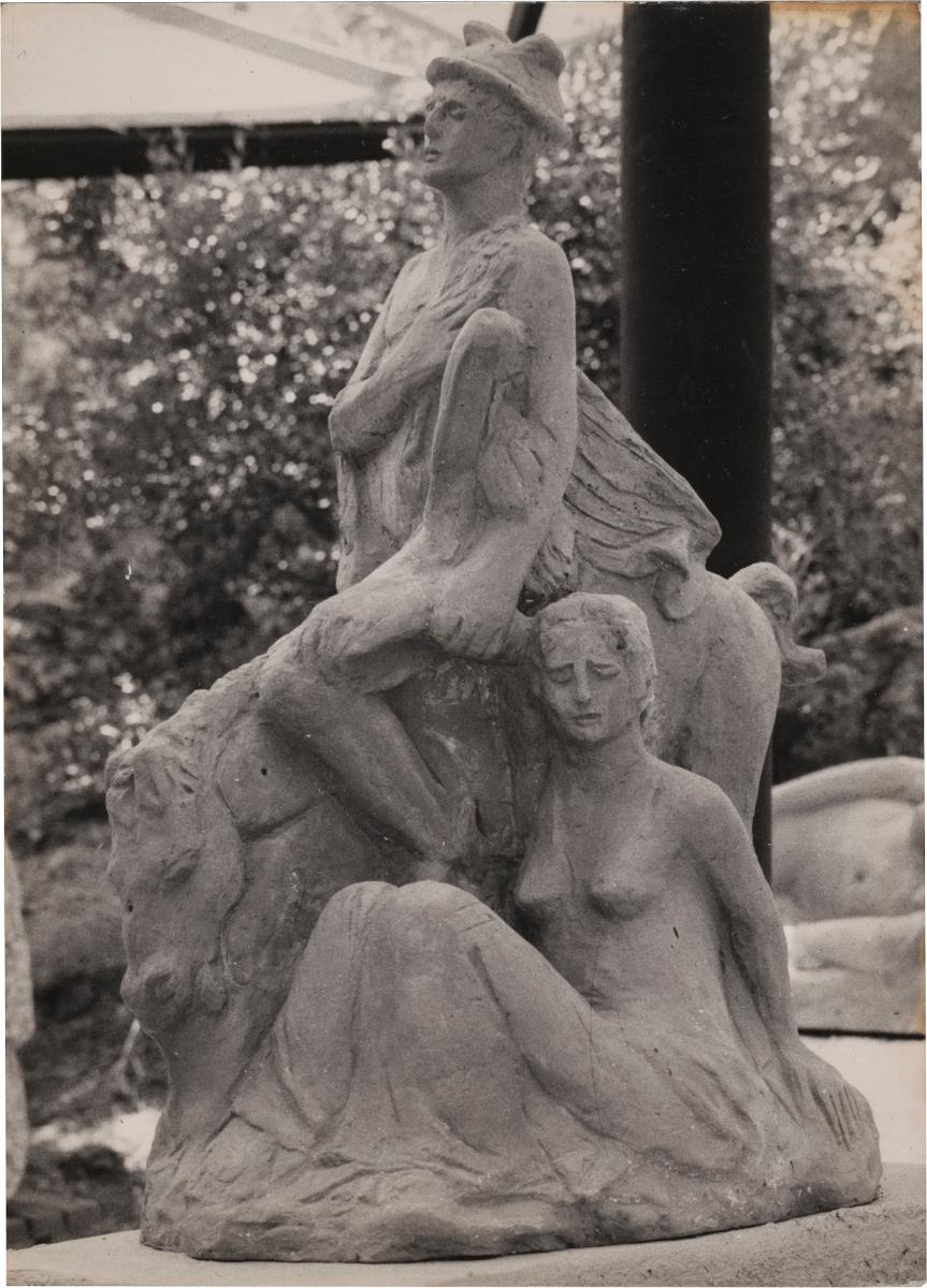 The artwork “Hermes, Pegasus and Aphrodite” at the Panathenaia of Contemporary Sculpture in Athens