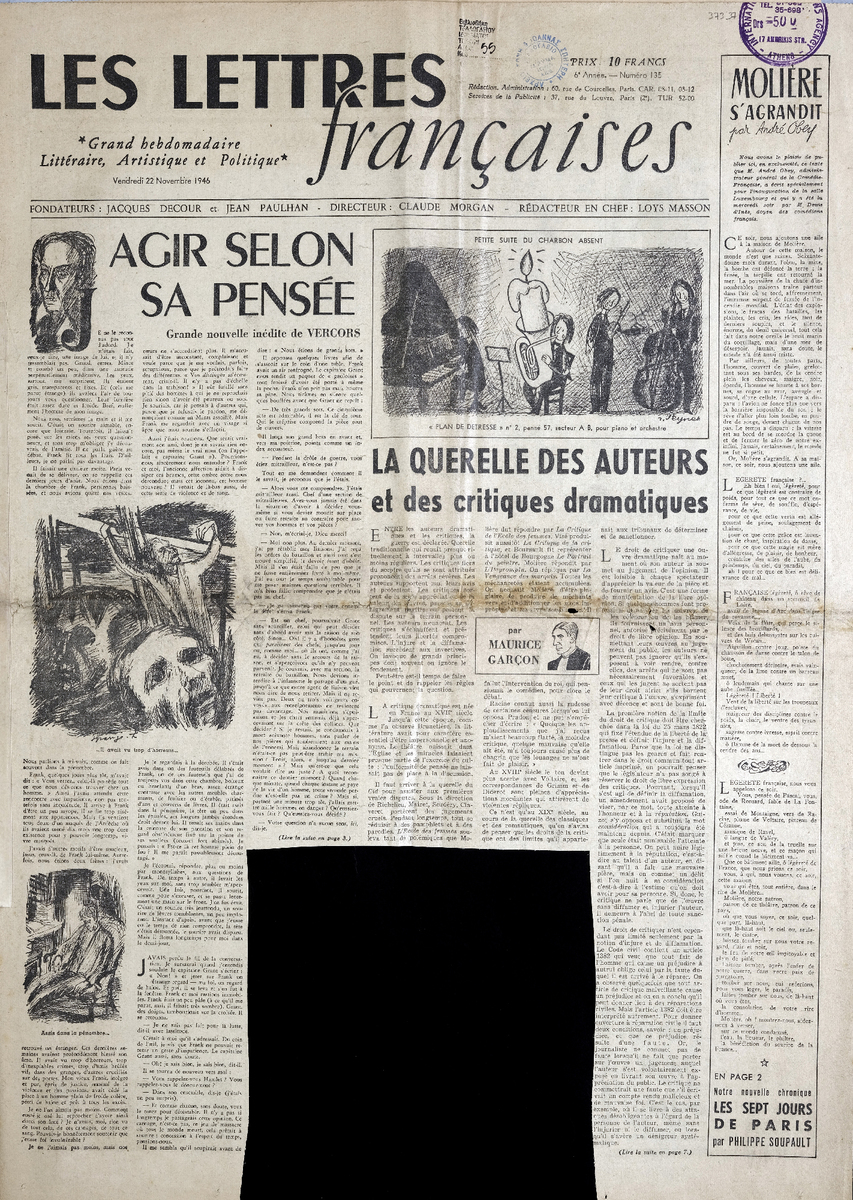 “LES LETTRES FRANÇAISES” Αρ. 135