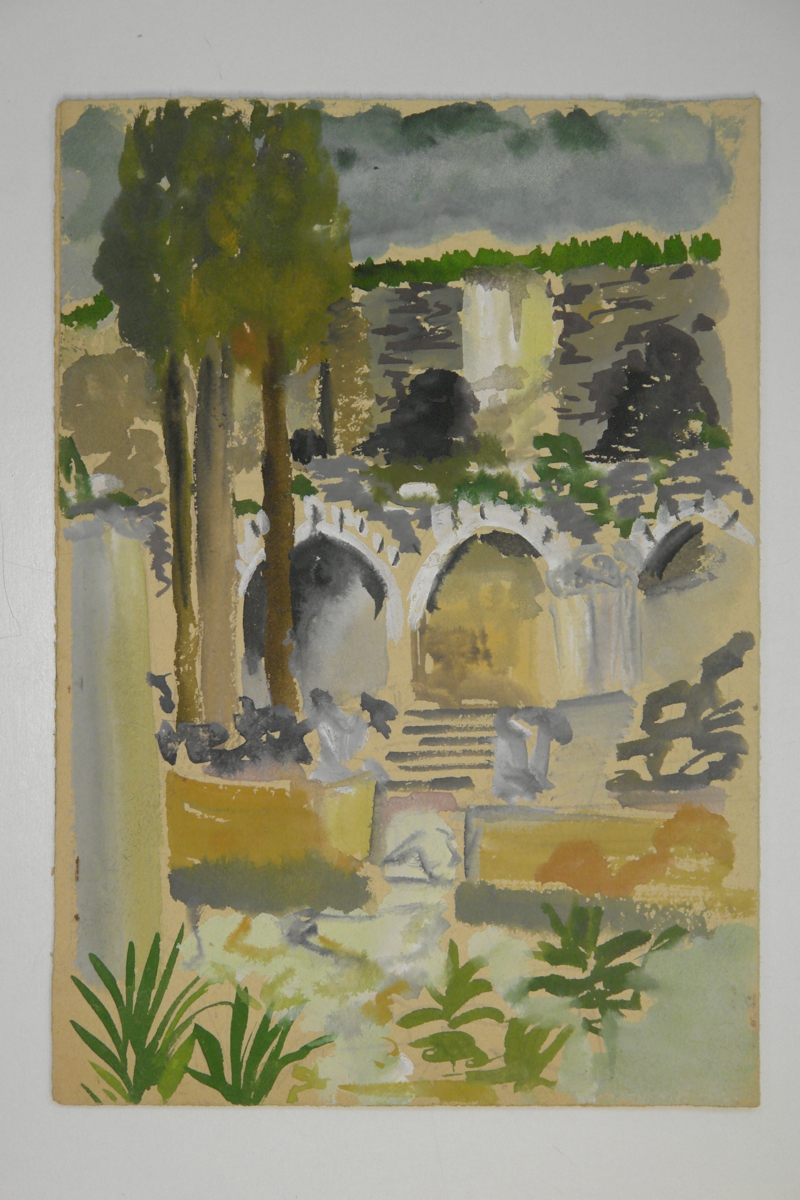 Landscape with stone building