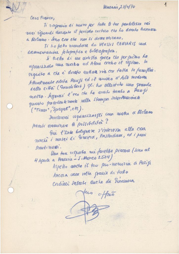 Επιστολή του Τώνη Σπητέρη προς τον Franco Passoni