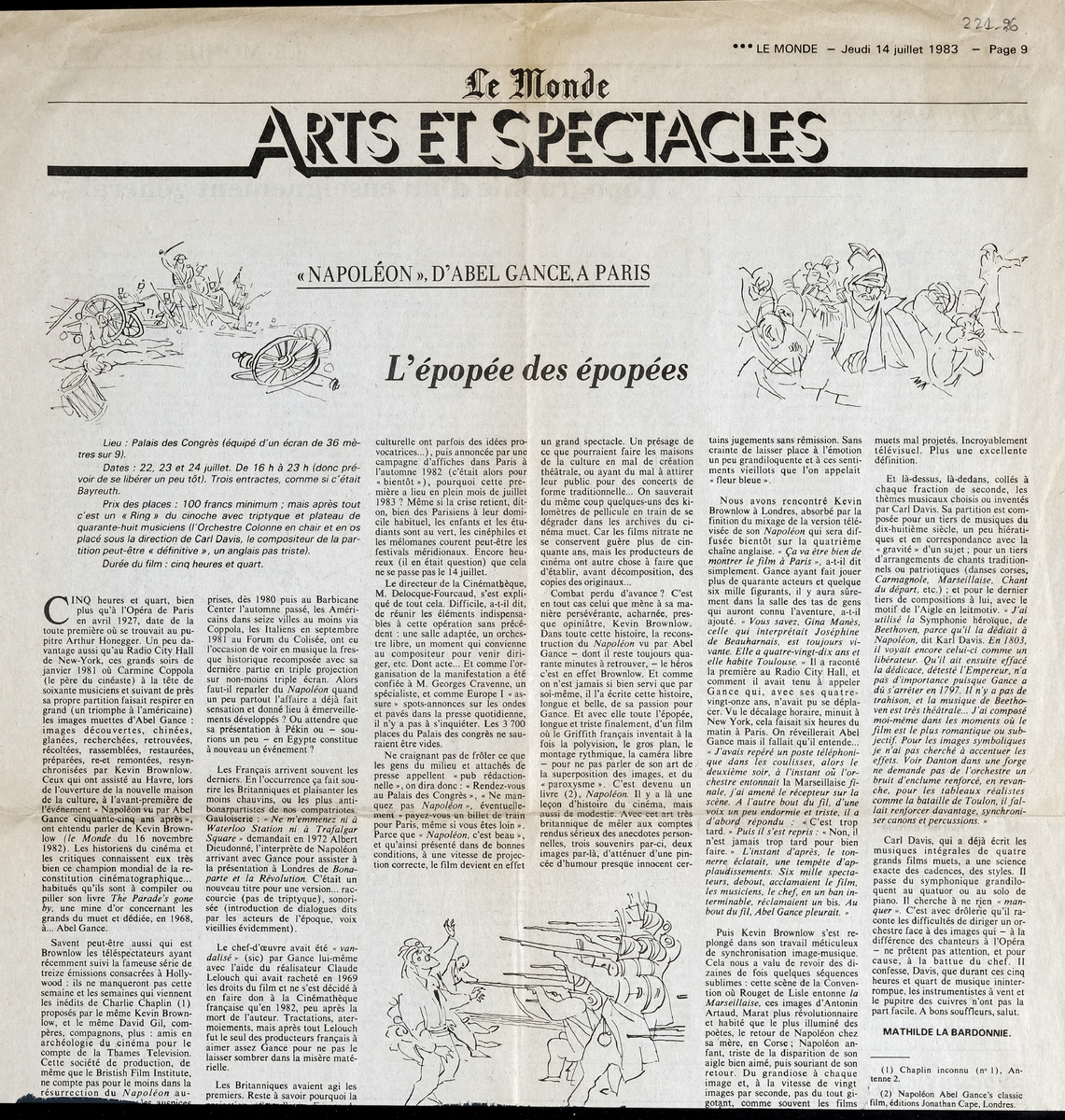 “L’ épopée des épopées. «Napoléon», d’ Abel Gance, à Paris”