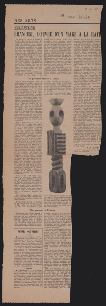 “Brancusi, l’ oeuvre d’ un mage à la Haye”
