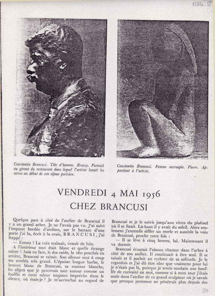 “Vendredi 4 mai 1956 chez Brancusi”