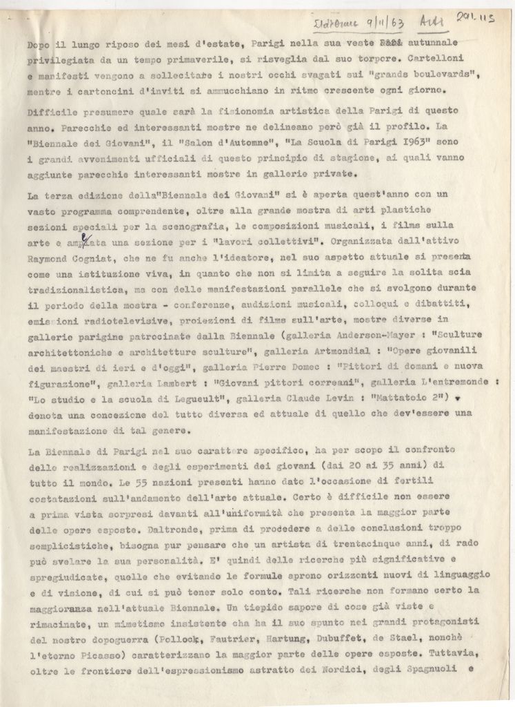 Κείμενο του Τώνη Σπητέρη για την Μπιενάλε Νέων 1963