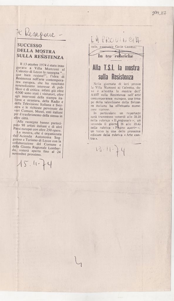 “Successo della mostra sulla Resistenza”
