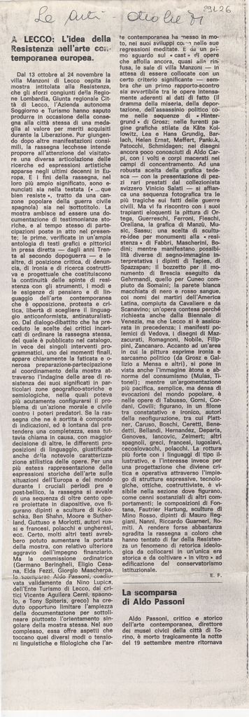 “A Lecco: l’ idea della Resistenza nell’ arte contemporanea europea”