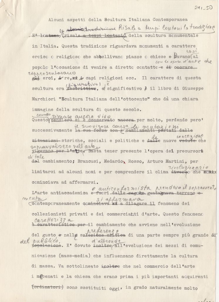 “Alcuni aspetti della scultura italiana contemporanea”