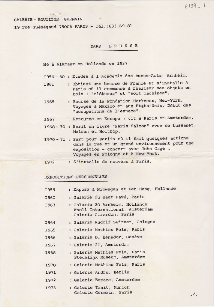 Βιογραφικό σημείωμα του Mark Brusse