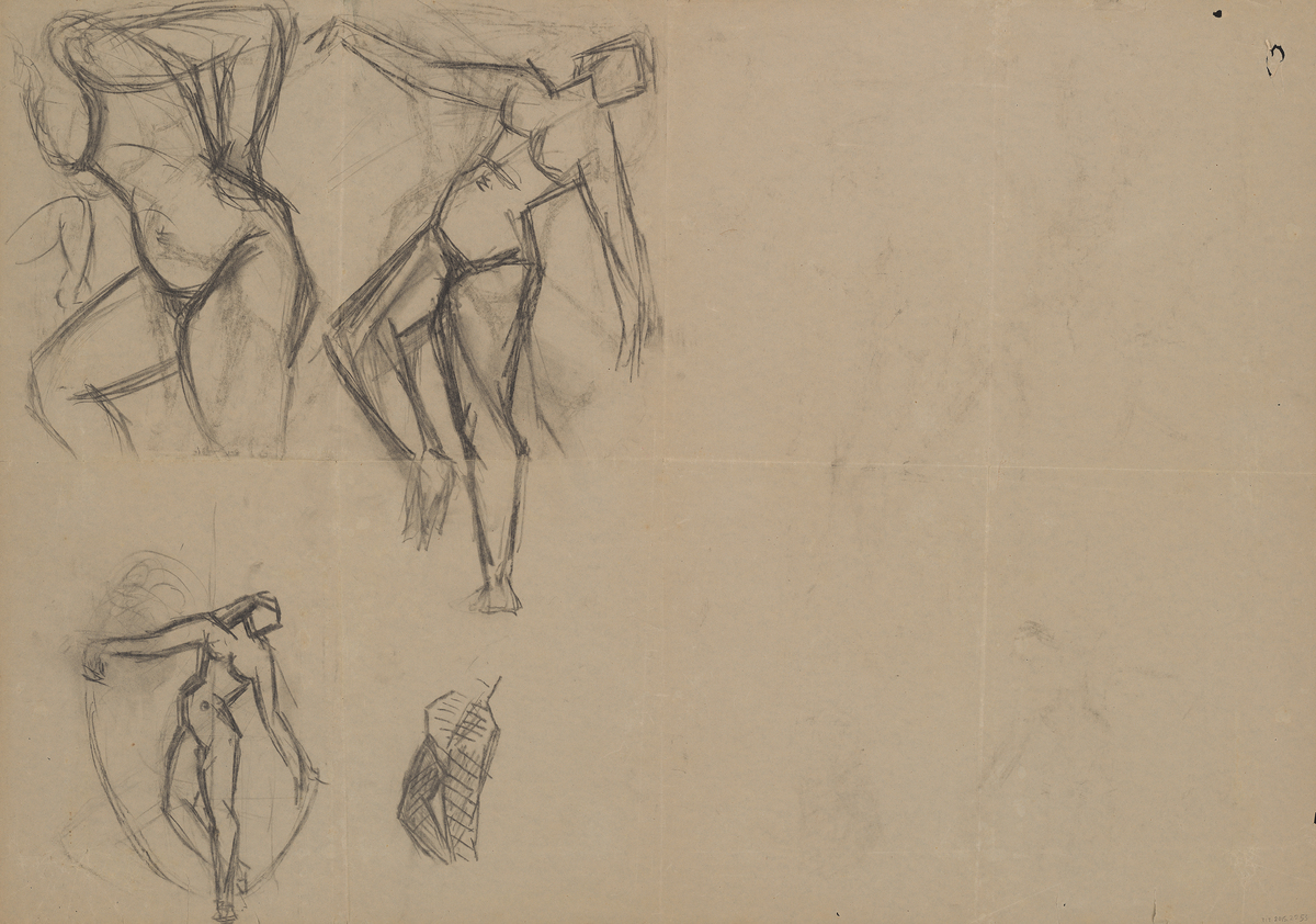 Studies of female nude (recto) / Studies of drawings and pedestal (verso)