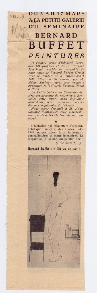 “Du 6 au 17 Mars a la petite Galerie du Seminaire Bernard Buffet peintures”