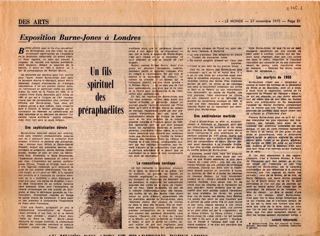 “Exposition Burne-Jones à Londres. Un fils spirituel des préraphaélites”