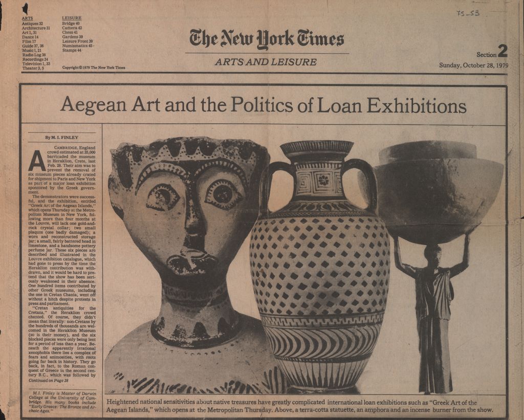 “Aegean art and the politics of loan exhibitions”