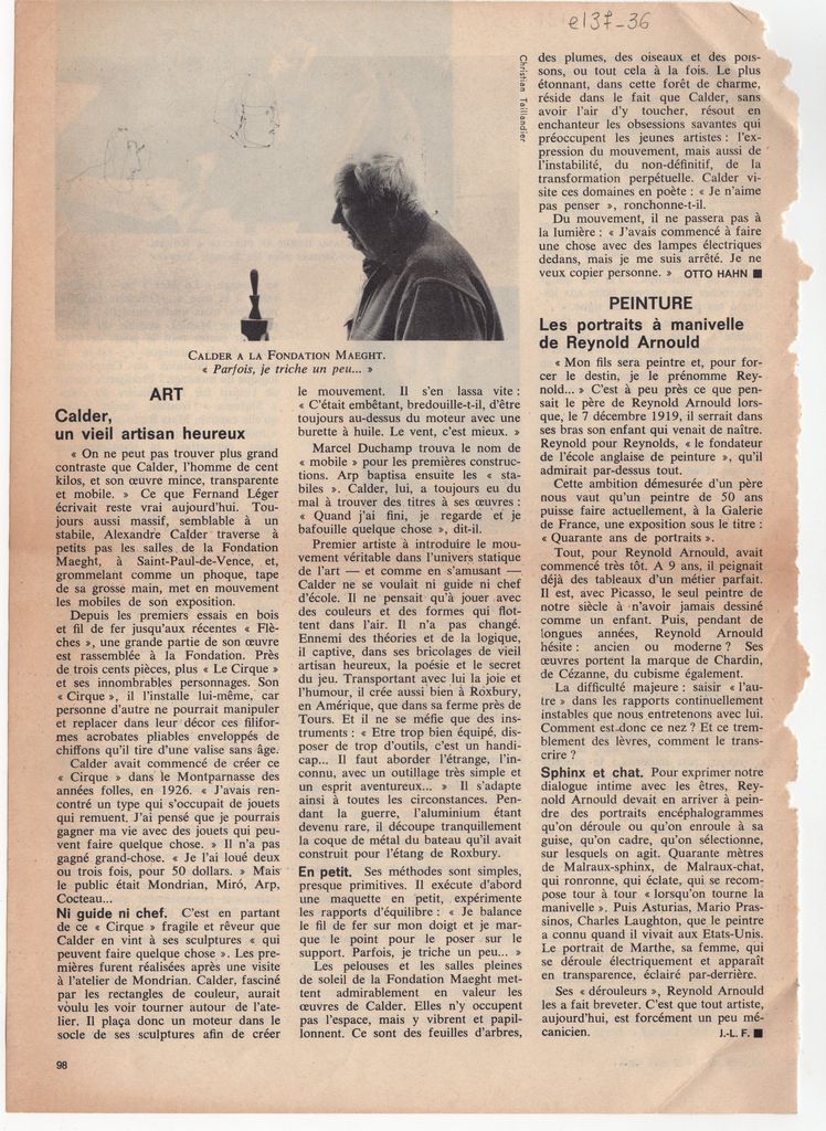 “Calder, un vieil artisan heureux”