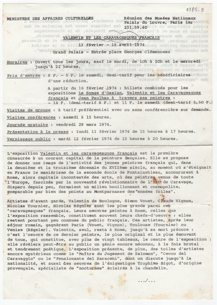 Έκθεση “Valentin et les Caravagesques français”