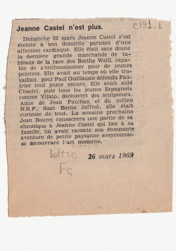 “Jeanne Castel n’ est plus”