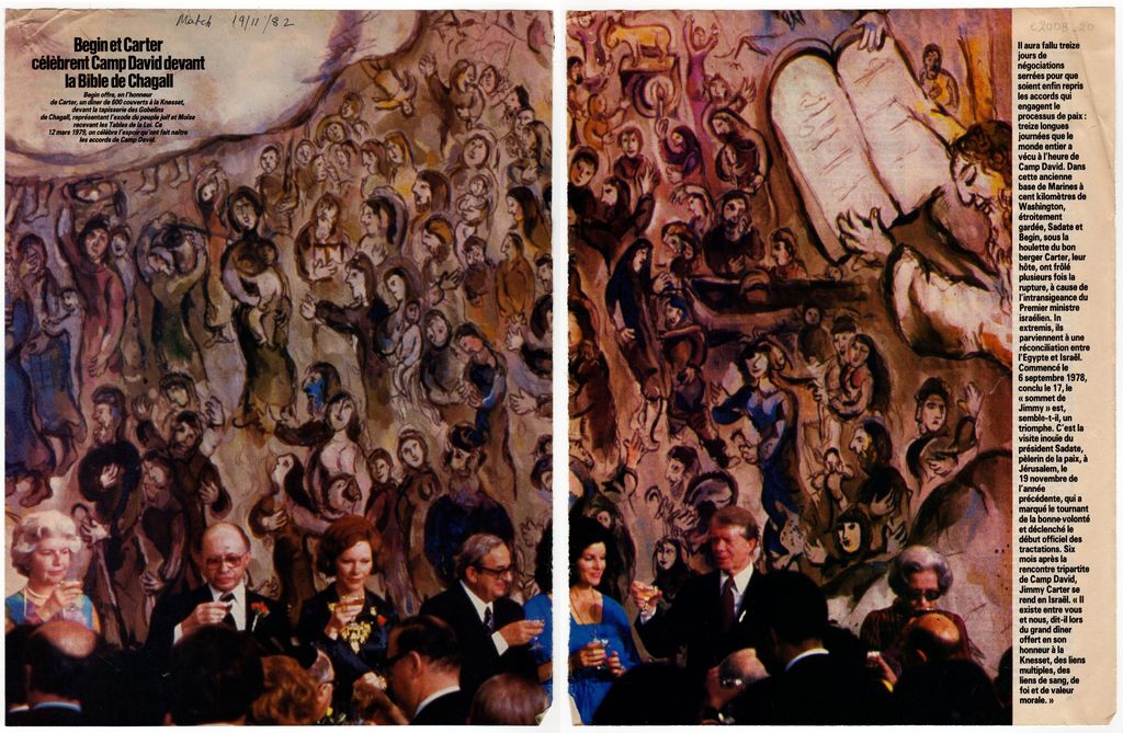 “Begin et Carter célèbrent Camp David devant la Bible de Chagall”