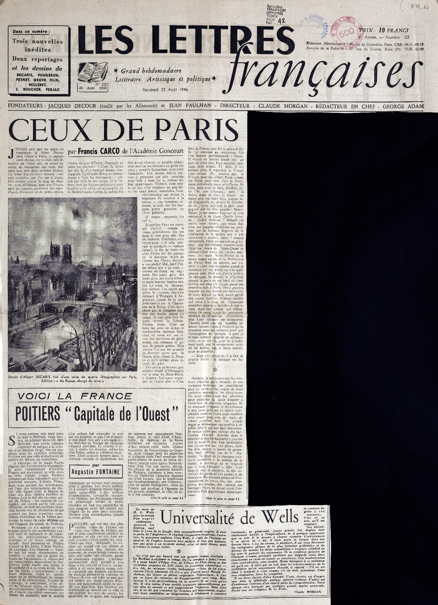 “LES LETTRES Françaises”, 6me Année – Numéro 122