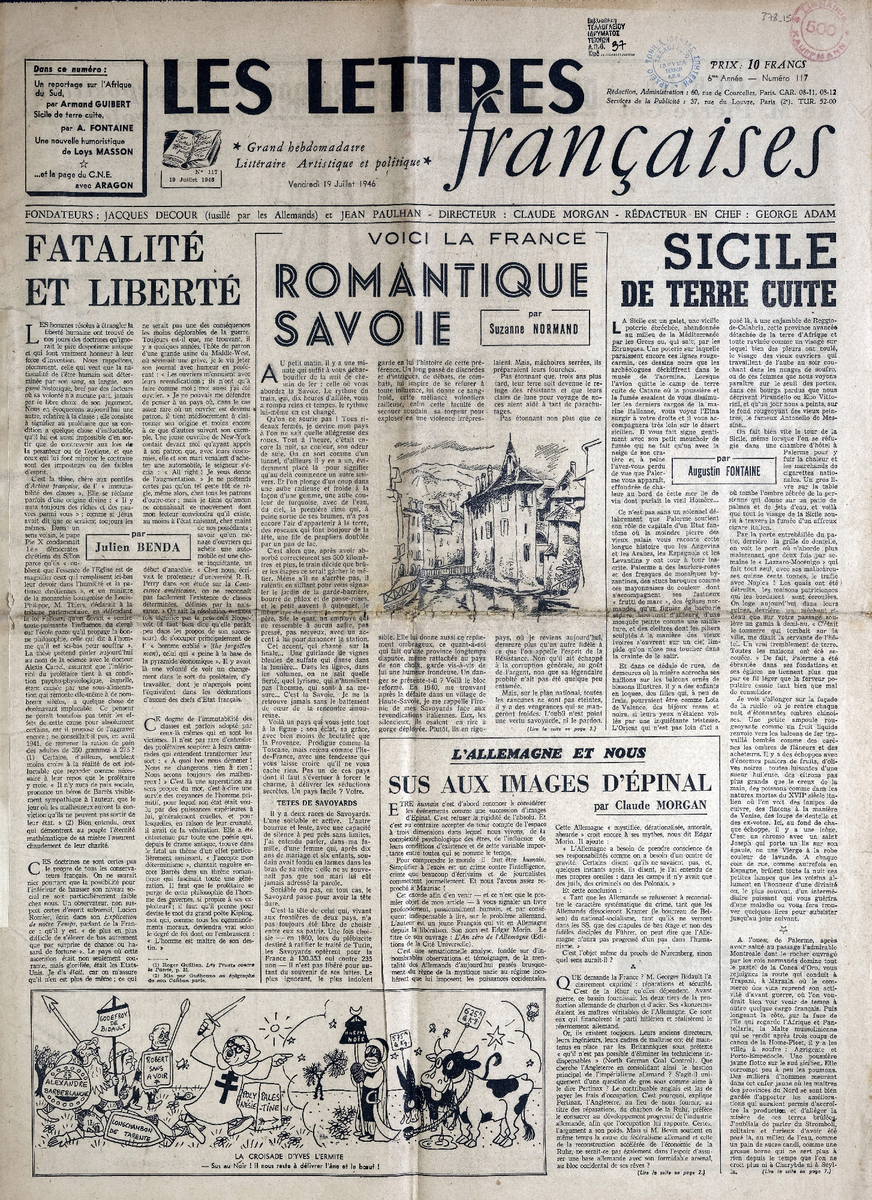 “LES LETTRES Françaises”, 6me Année – Numéro 117