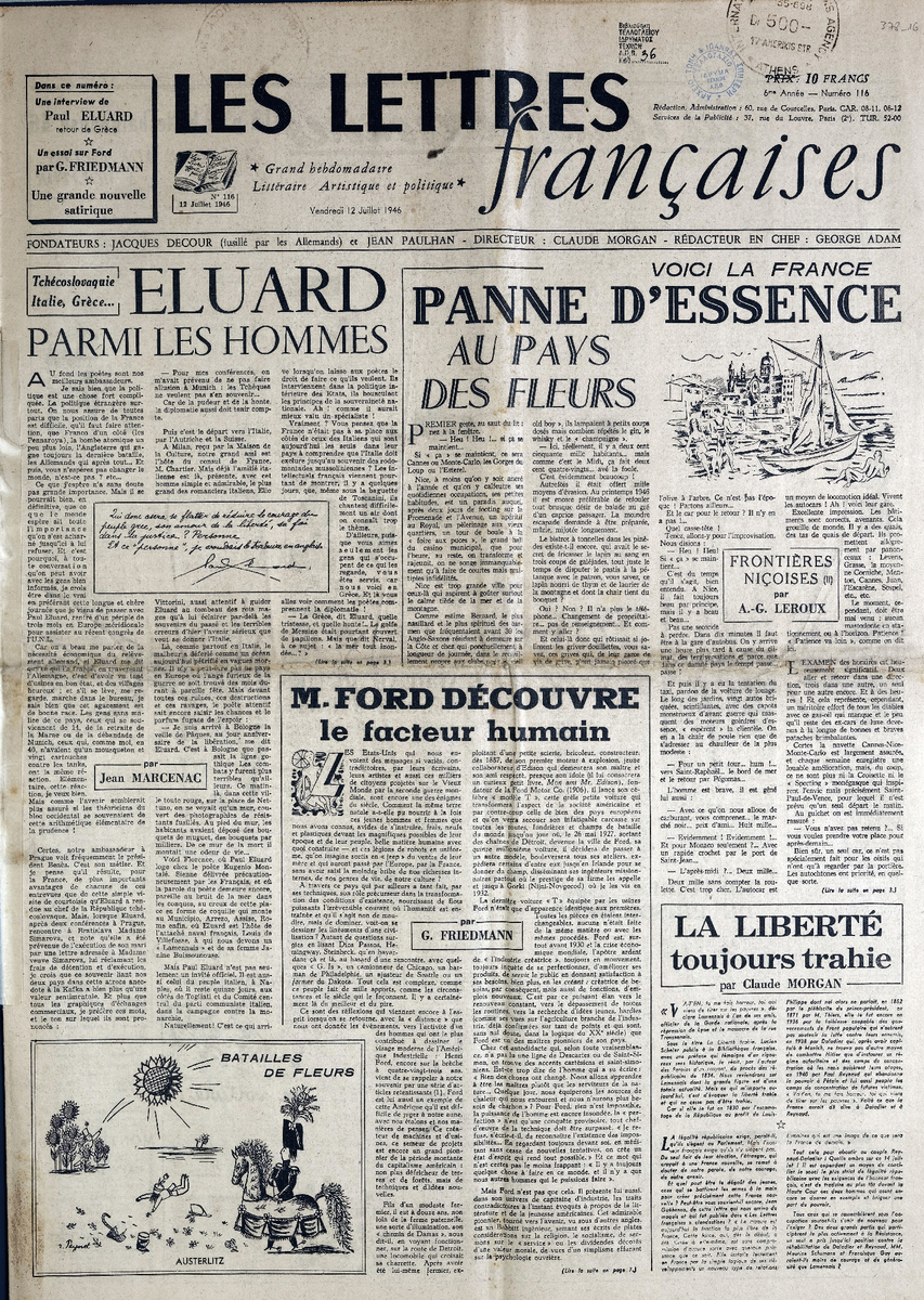 “LES LETTRES Françaises”, 6me Année – Numéro 116
