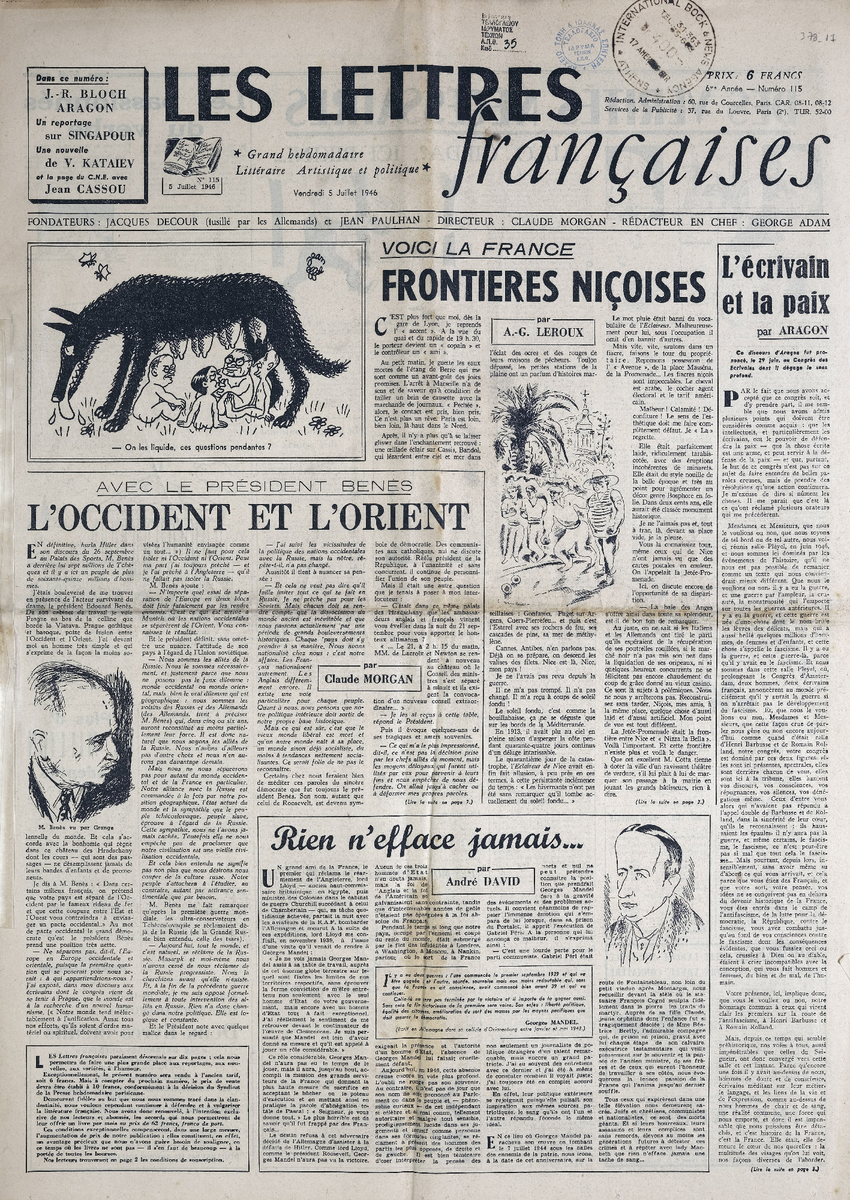 “LES LETTRES Françaises”, 6me Année – Numéro 115