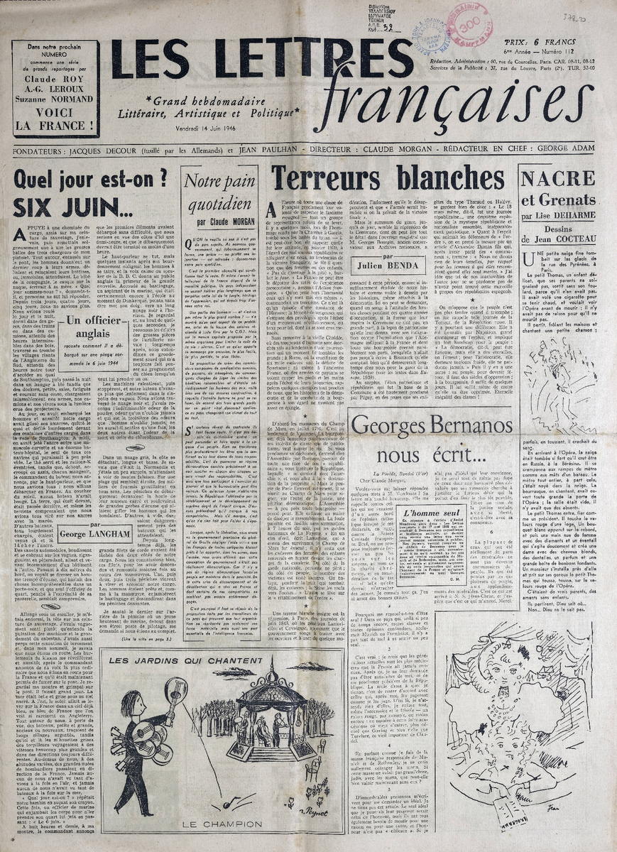 “LES LETTRES Françaises”, 6me Année – Numéro 112