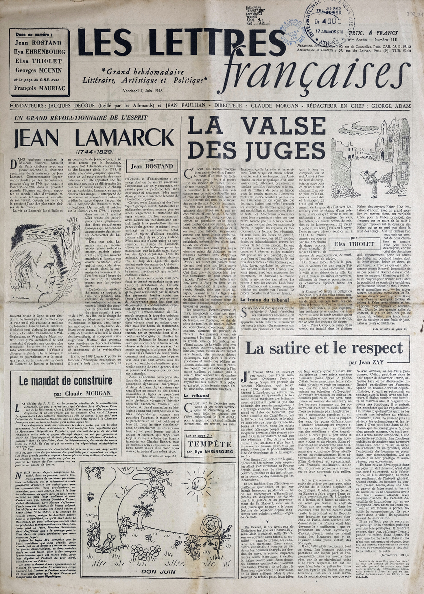 “LES LETTRES Françaises”, 6me Année – Numéro 111