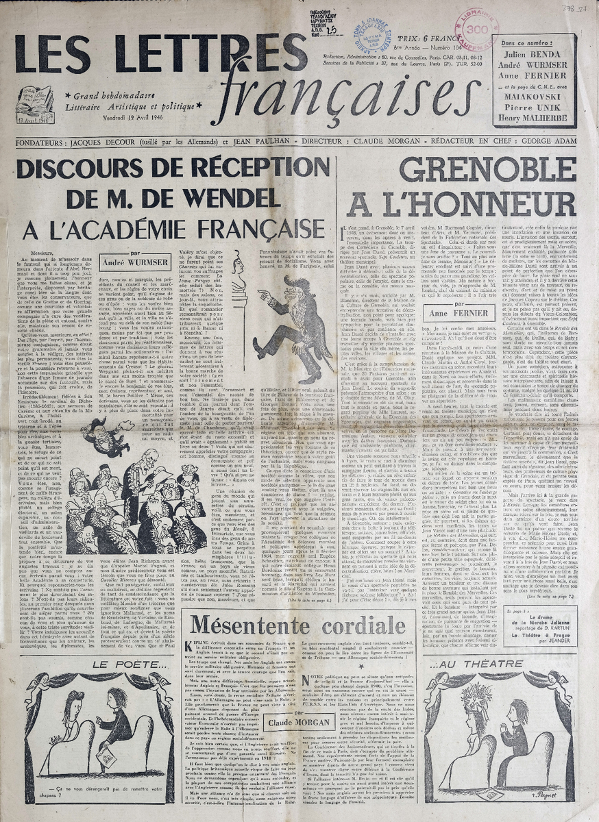 “LES LETTRES Françaises”, 6me Année – Numéro 104