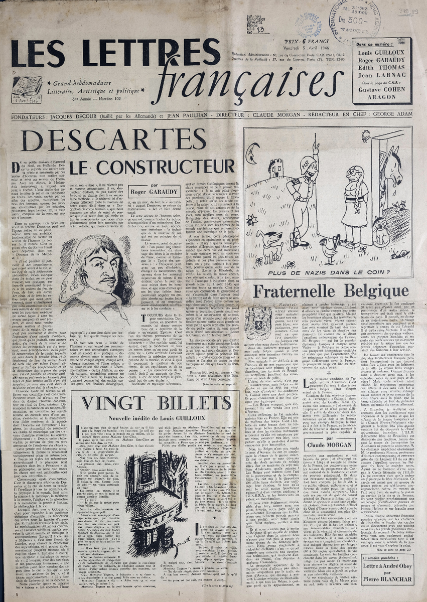 “LES LETTRES Françaises”, 6me Année – Numéro 102
