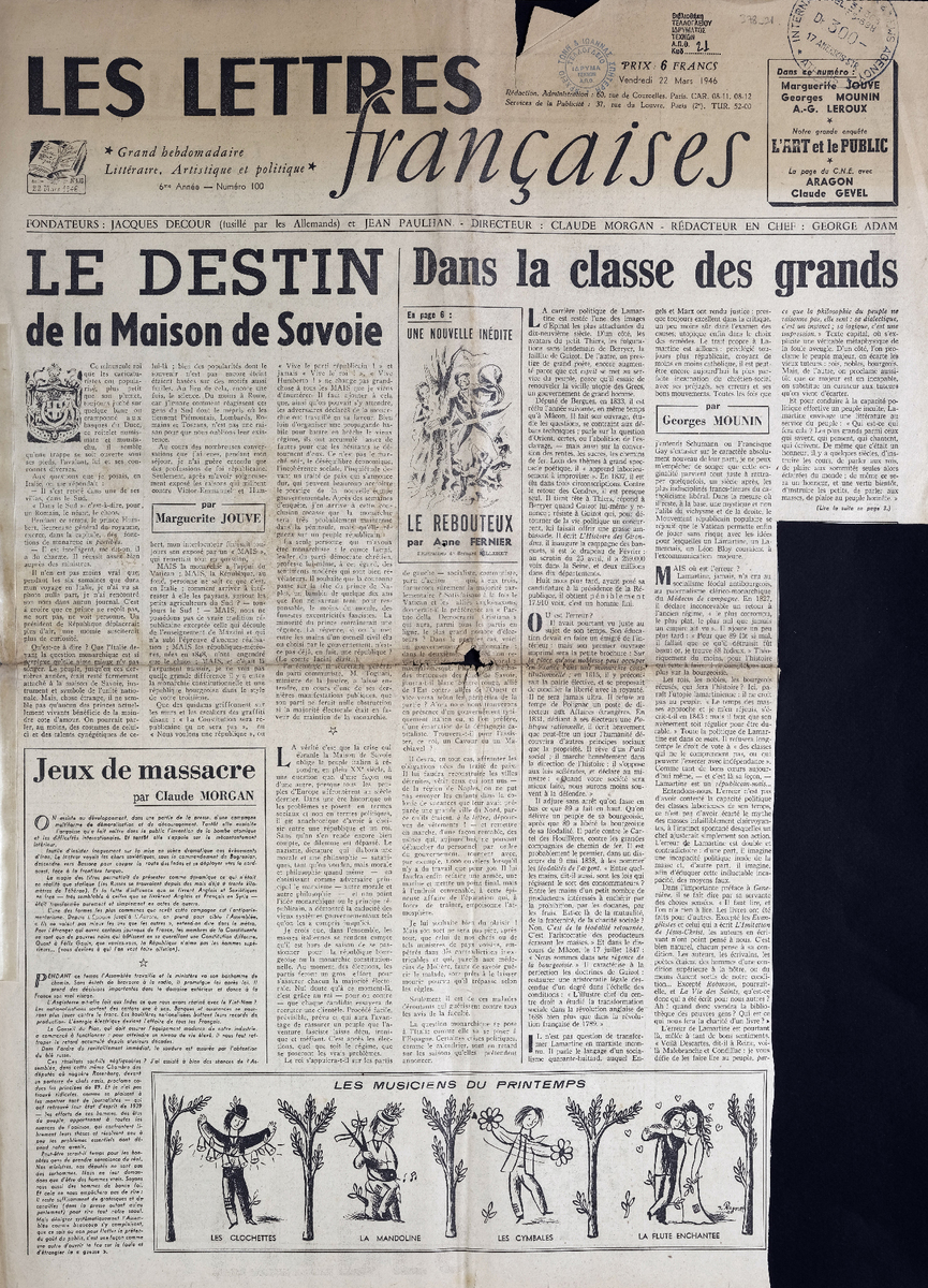 “LES LETTRES Françaises”, 6me Année – Numéro 100