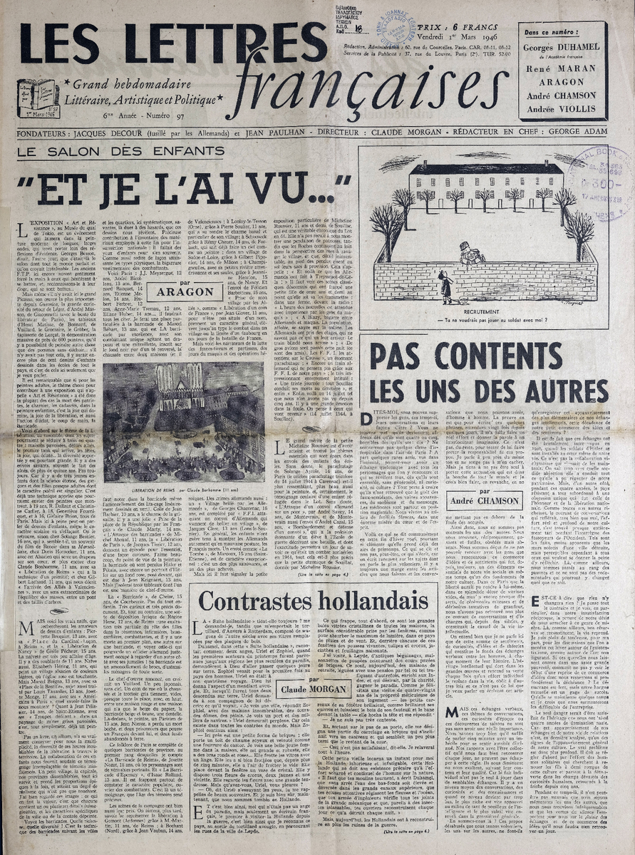 “LES LETTRES Françaises”, 6me Année – Numéro 97