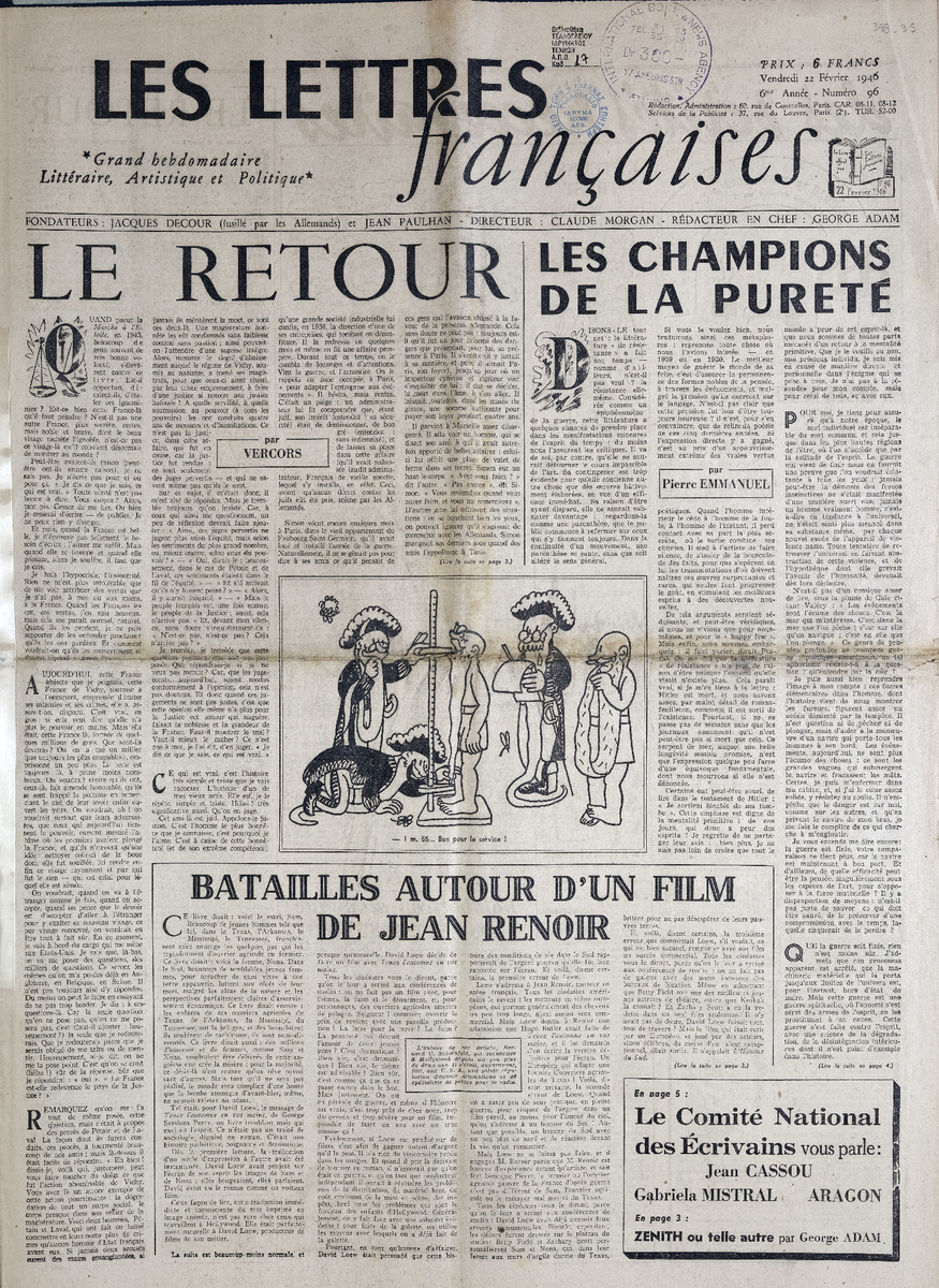 “LES LETTRES Françaises”, 6me Année – Numéro 96