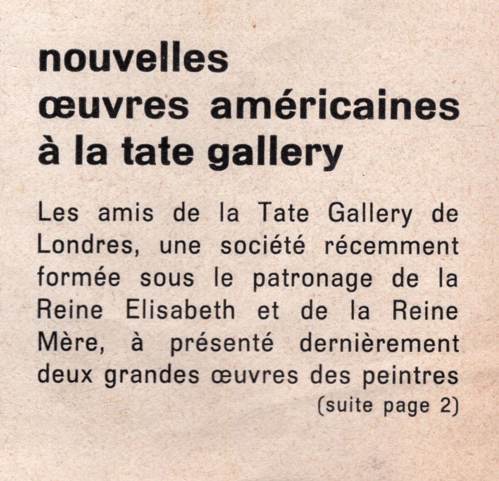 “Nouvelles oeuvres américaines à la tate gallery”