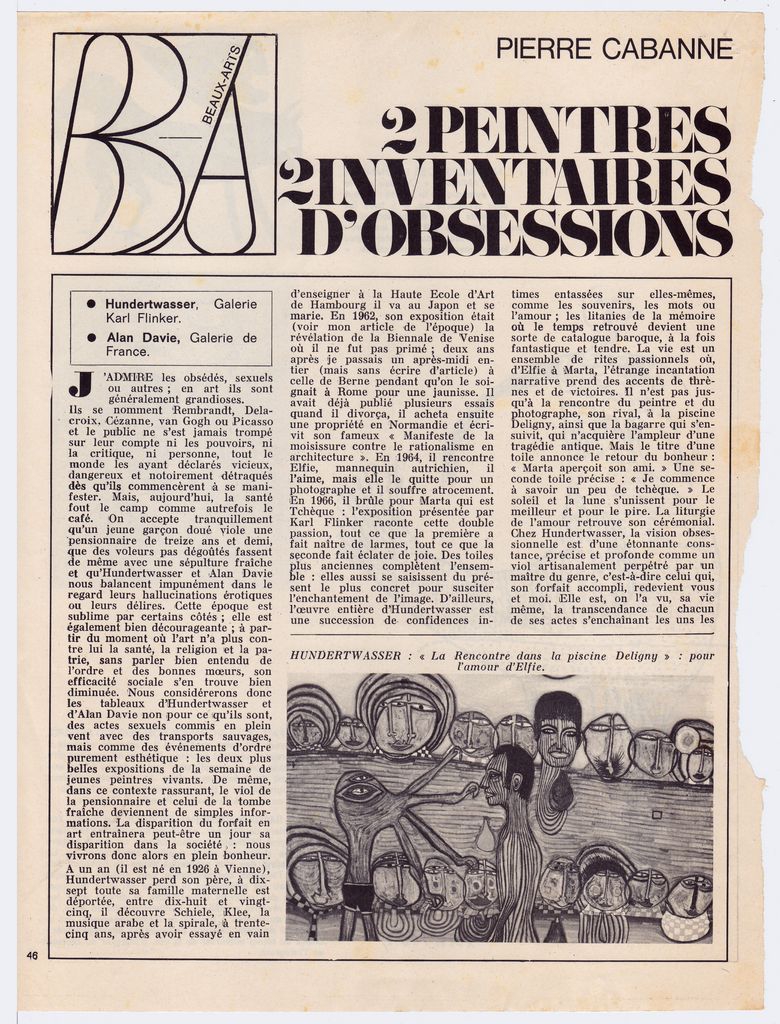 “2 peintres, 2inventaires d’obsessions: Hundertwasser. Alan Davie”