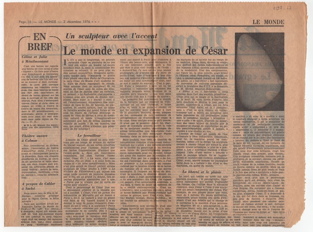 “Un sculpteur avec l’accent. Le monde en expansion de César”