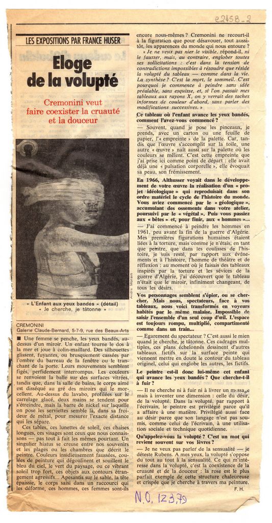 “Eloge de la volupté. Cremonini ceut faire coexister la cruauté et la douceur”