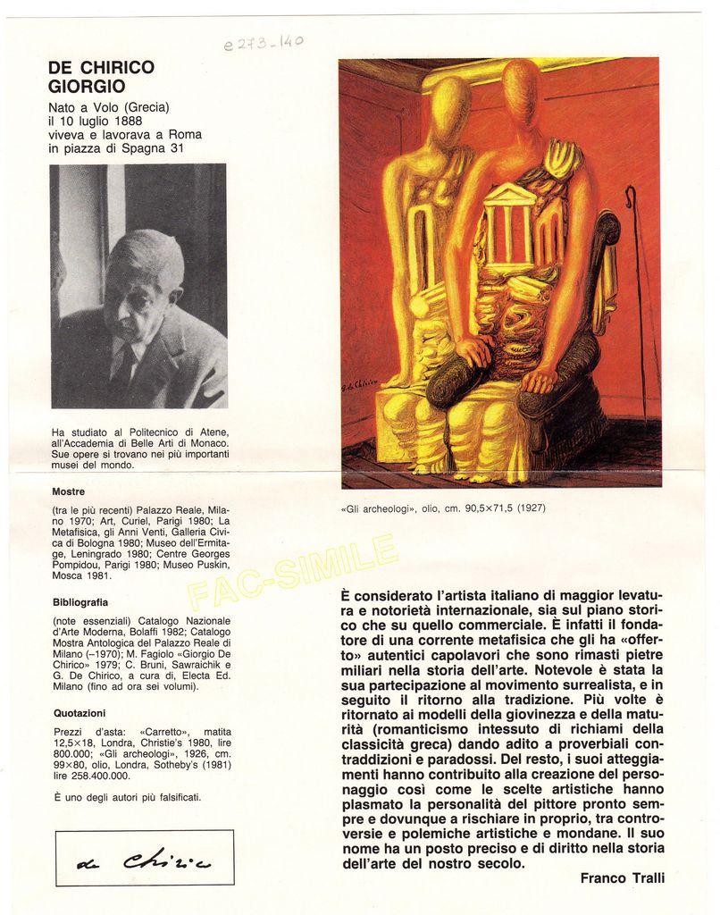 Πληροφοριακό υλικό για τον Giorgio de Chirico