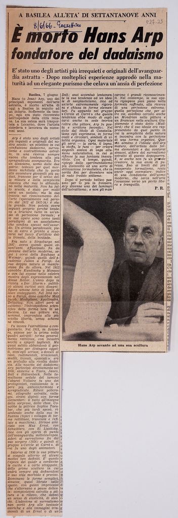 “È morto Hans Arp fondatore del dadaismo”