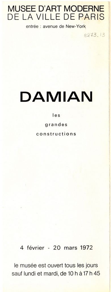 Έκθεση “Damian. Les grandes constructions”