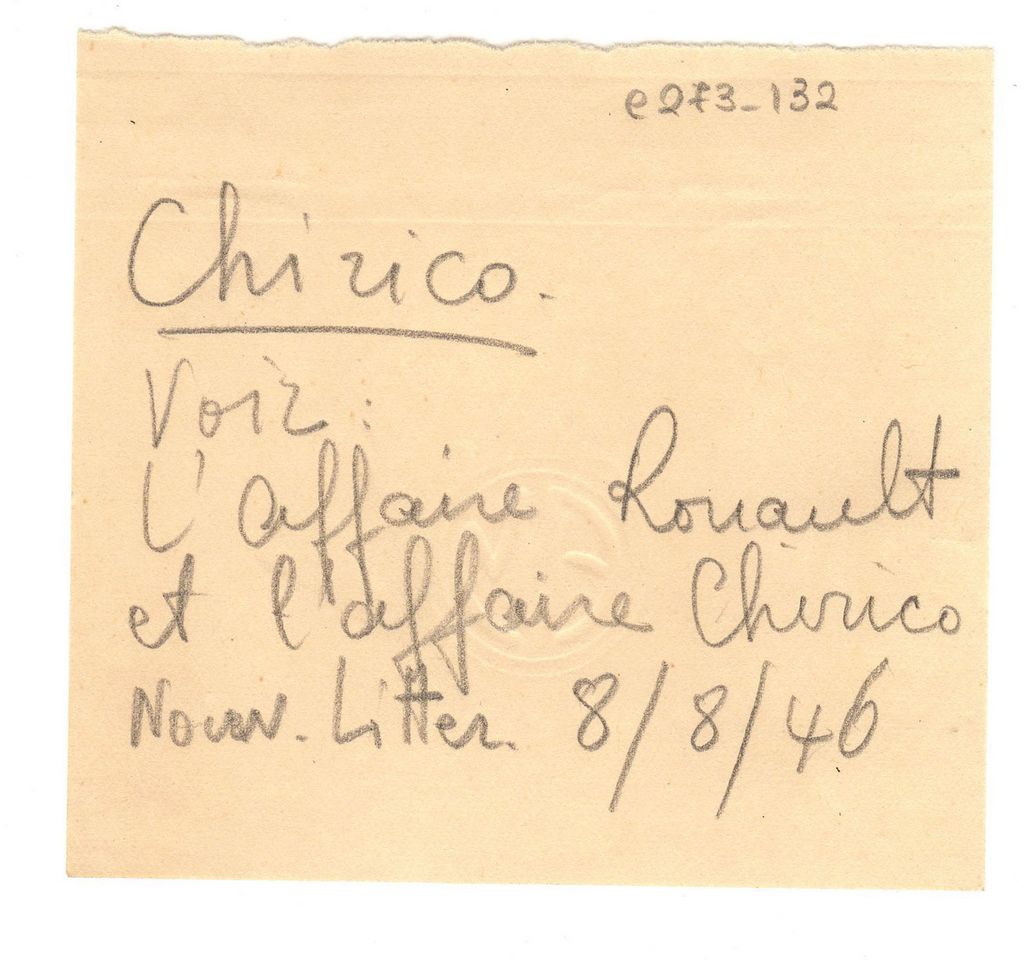 Βιβλιογραφική παραπομπή για τον Giorgio De Chirico