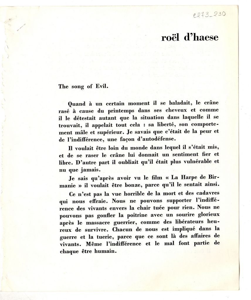 “Roël d’Haese. The Song of Evil”