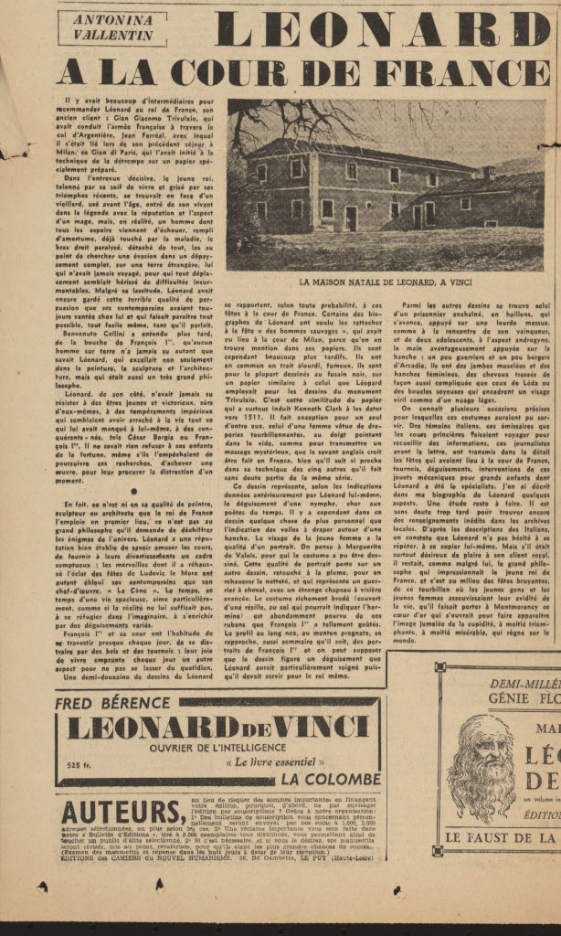 “Hommage à Leonard de Vinci – Léonard a la cour de france”