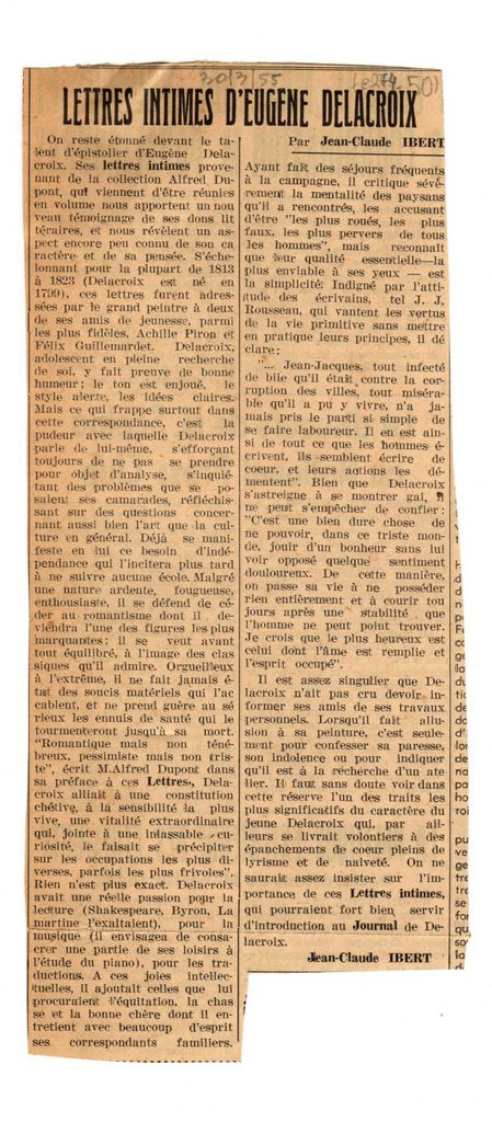 “Lettres intimes d’Eugène Delacroix”